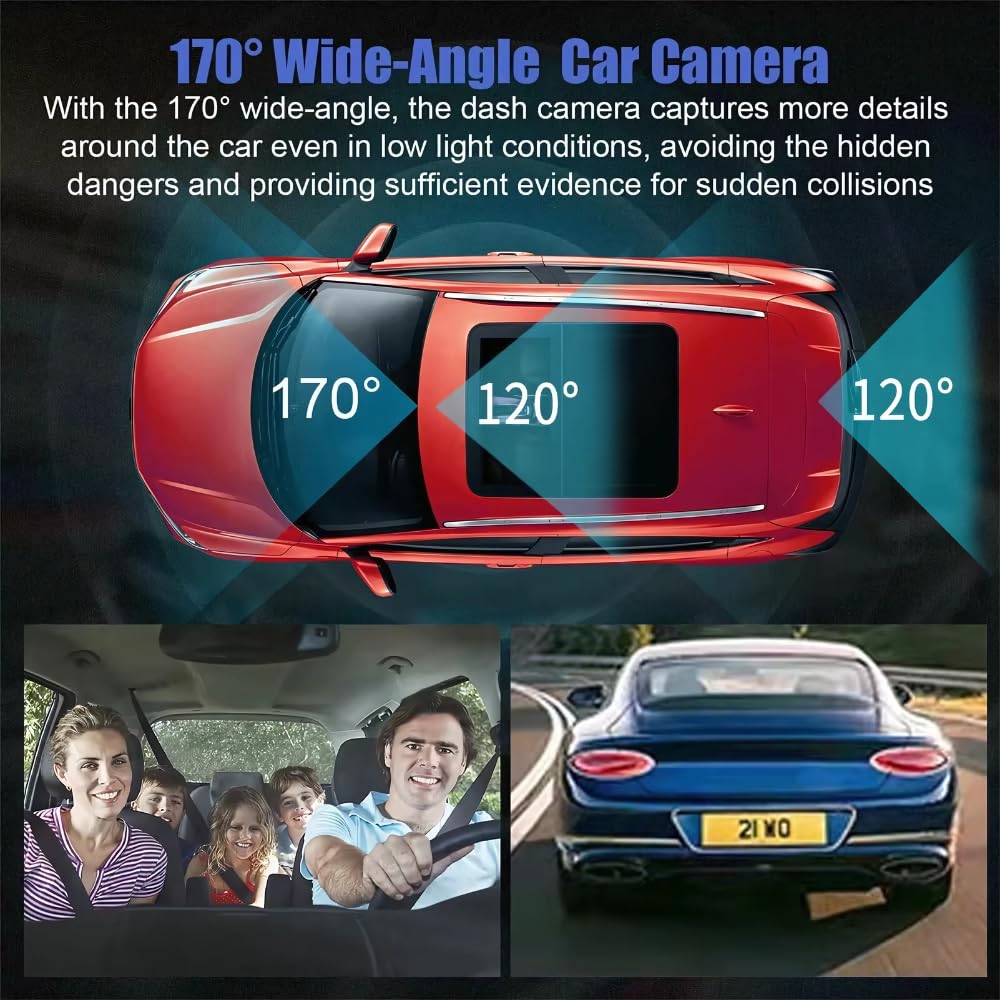 Grousale Navic X3 4K 3-Channel Dash Cam – Front, Rear & Inside, Wi-Fi, G-Sensor, IR Night Vision, 24H Parking Monitor