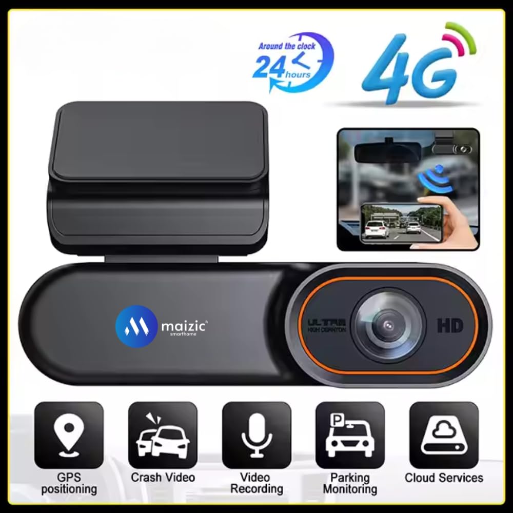 Grousale Navic Glide 4G Dual Dash Cam – 1080P Full HD, GPS, Mobile Access, Parking Monitor, 256GB SD Support