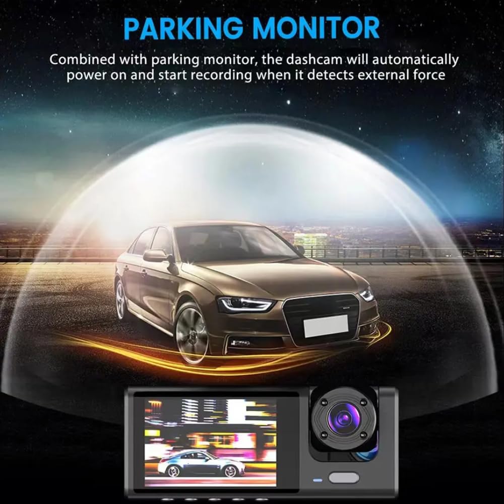 Grousale Navic X3 4K 3-Channel Dash Cam – Front, Rear & Inside, Wi-Fi, G-Sensor, IR Night Vision, 24H Parking Monitor