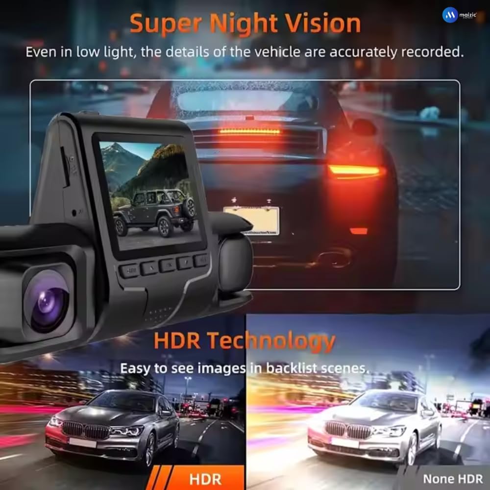 Grousale Navic Trio 3-Channel Dash Cam – 1080P Front, Rear & Cabin, Motion Detection, G-Sensor, Parking Monitor, 64GB SD Support
