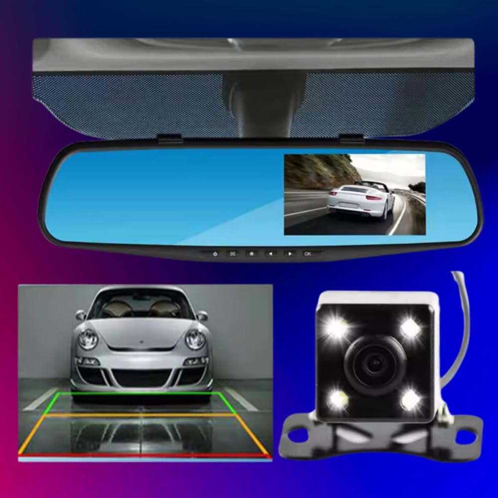 Grousale WiFi Mirror Dashcam for Car | Full HD Front & Rear Recording, Color Night Vision, G-Sensor, Parking Mode, Loop Recording, App Control | Android & iOS Compatible