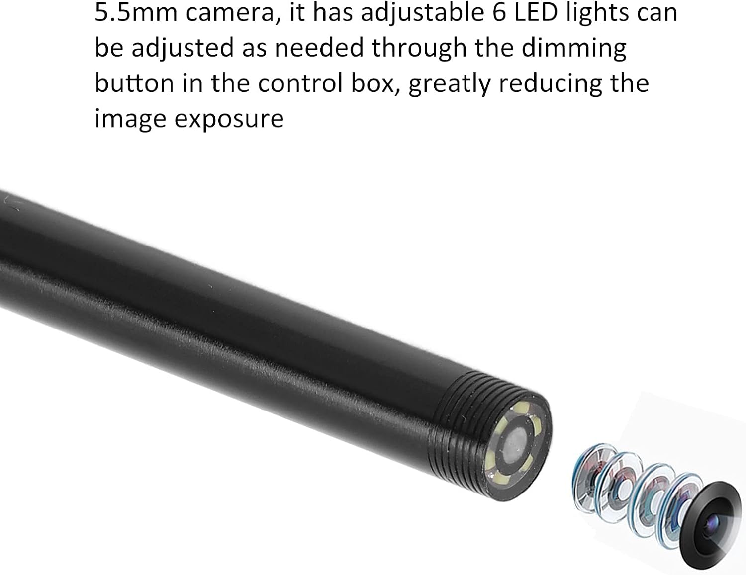 Grousale 6-LED Endoscope Camera | 5.5mm Lens | IP67 Waterproof | Android USB Borescope for Underwater & Dark Area Inspection (2M)