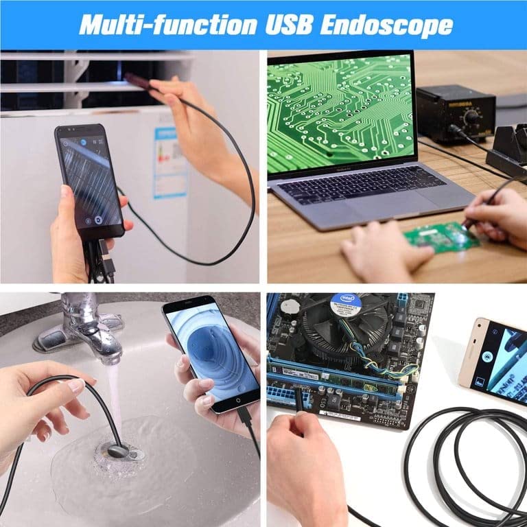 Grousale Wired Endoscope Camera 720p IP67 Waterproof 6 LED – 7M Cable, 8.5mm Diameter Camera, Control Button to Capture Image/Video, 640 * 480 Resolutions