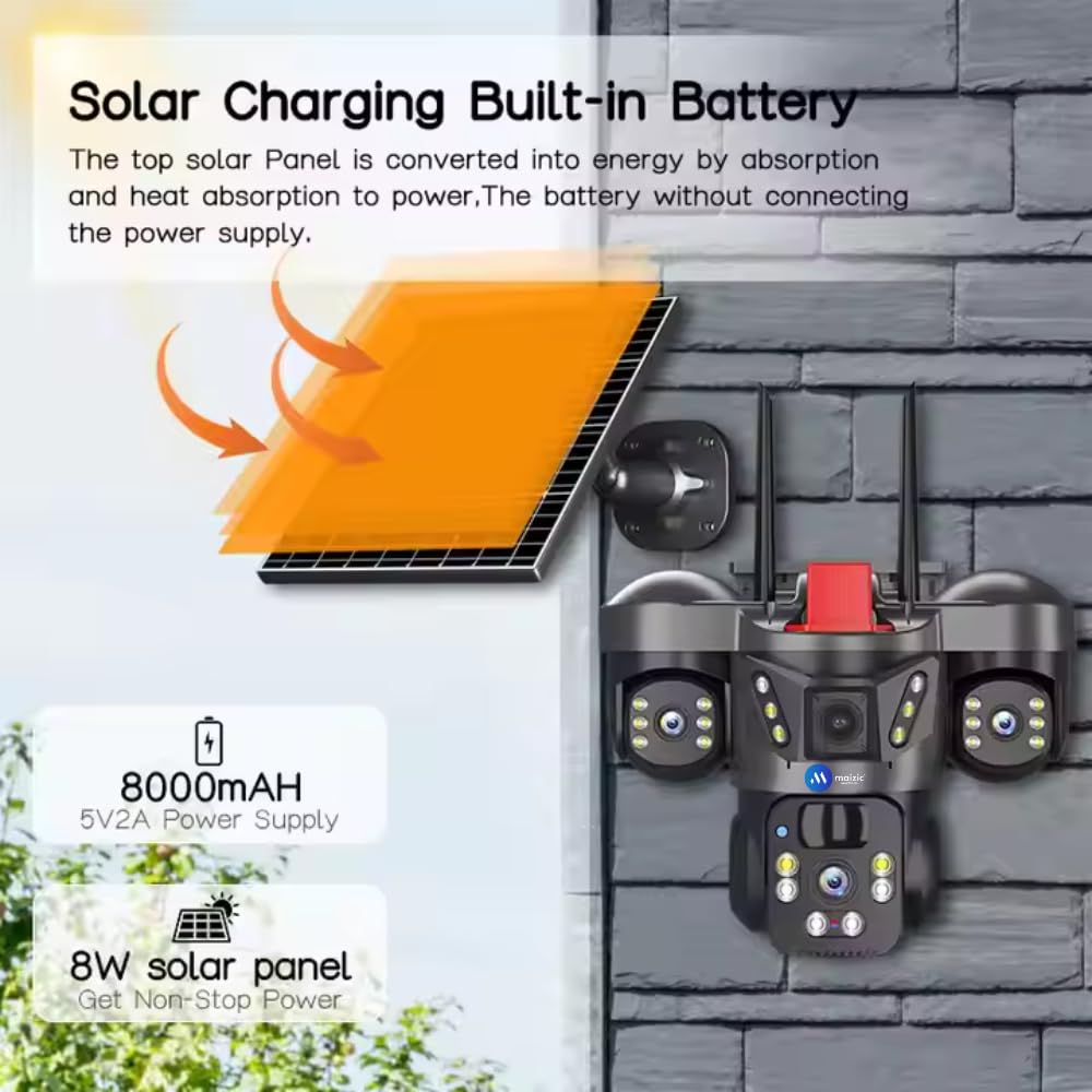Grousale Trion 4G Solar 5MP Triple Lens Outdoor CCTV – Auto Tracking, Human Detection, Color Night Vision