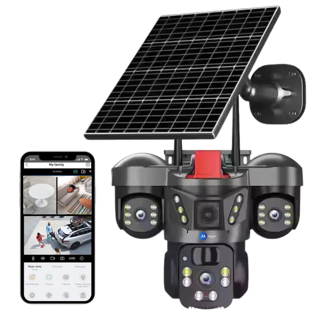 Grousale Trion 4G Solar 5MP Triple Lens Outdoor CCTV – Auto Tracking, Human Detection, Color Night Vision