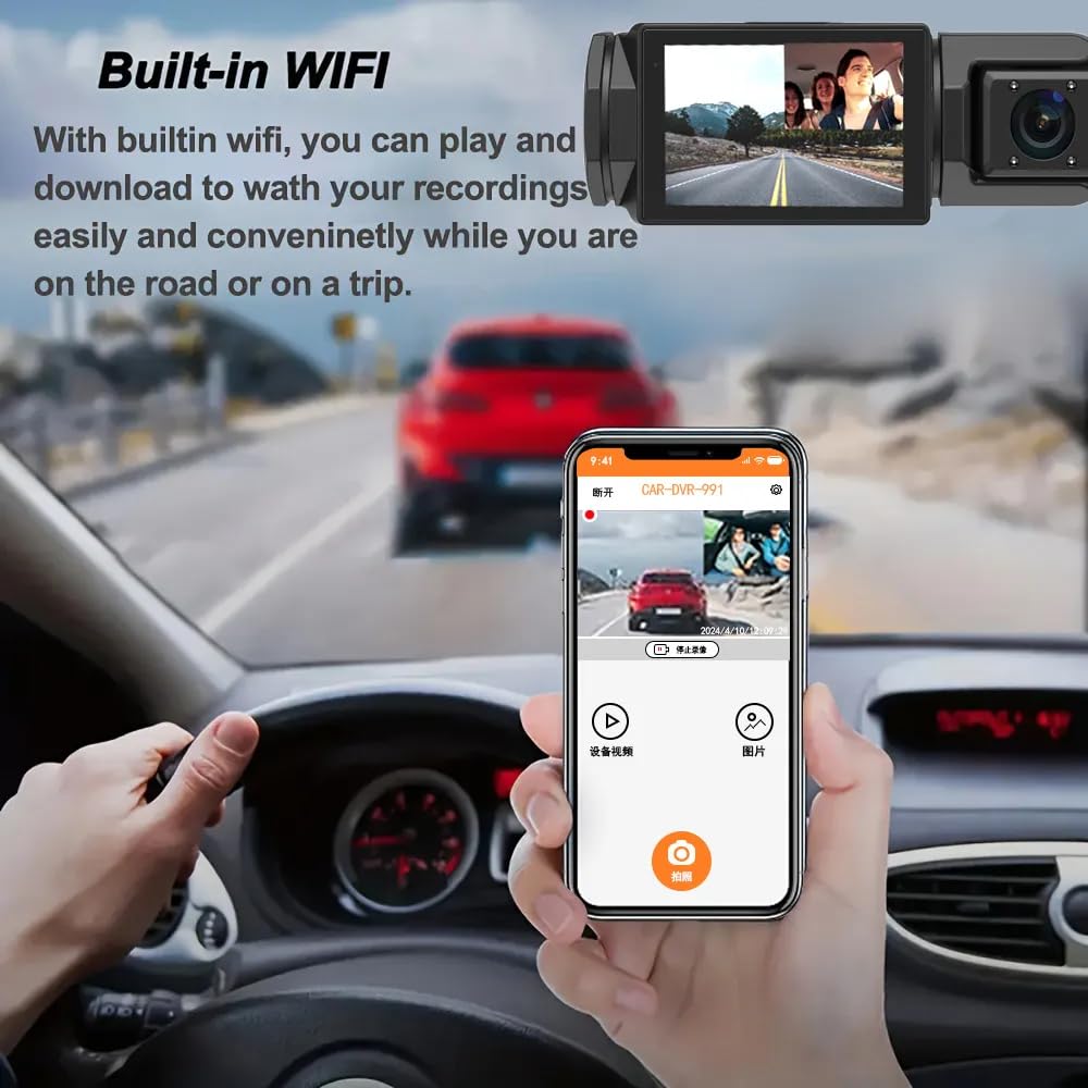 Grousale Triplex 4K 3-Channel Dash Cam – Front, Rear & Cabin, Wi-Fi, G-Sensor, IR Night Vision, 24H Parking Monitor