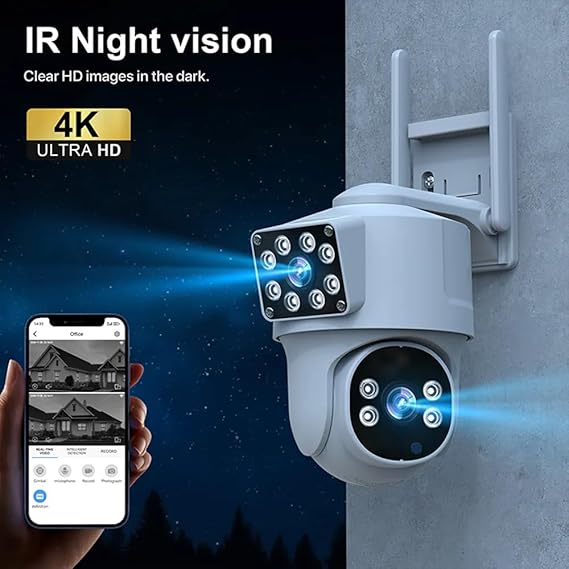 Grousale Supercam Lynox 4G/5G SIM CCTV Camera – 4MP+4MP Full HD, 360° Coverage, Night Vision, Two-Way Audio, Cloud & SD Storage