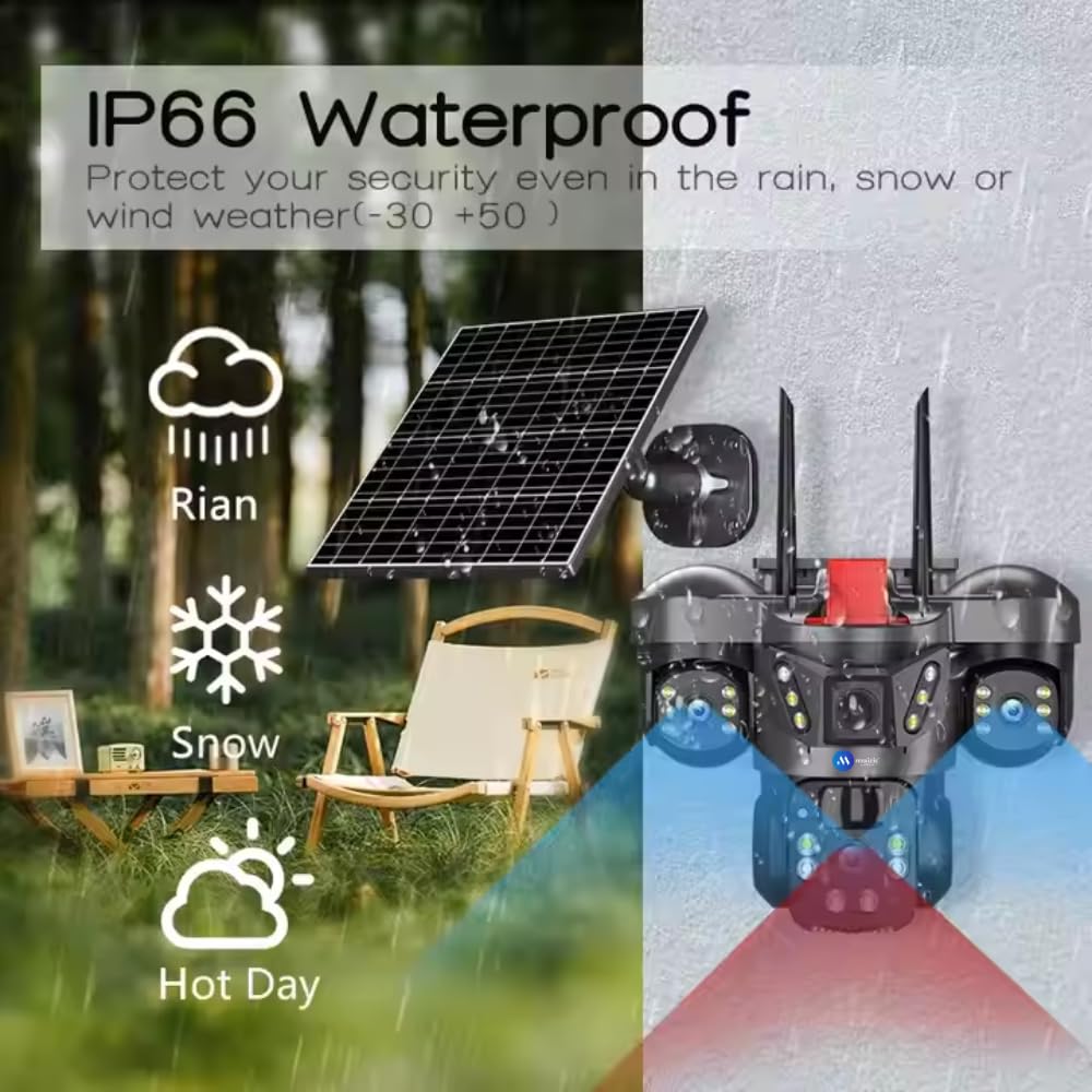 Grousale Trion 4G Solar 5MP Triple Lens Outdoor CCTV – Auto Tracking, Human Detection, Color Night Vision