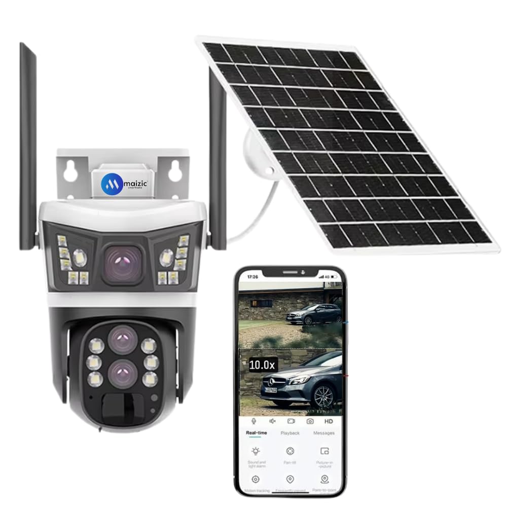 Grousale Opti-Zoom 4G Solar CCTV – 10X Optical Zoom, Dual Lens, 3-Screen View, Motion Detection, Two-Way Audio