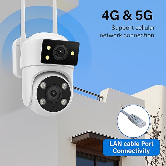 Grousale Supercam Lynox 4G/5G SIM CCTV Camera – 4MP+4MP Full HD, 360° Coverage, Night Vision, Two-Way Audio, Cloud & SD Storage