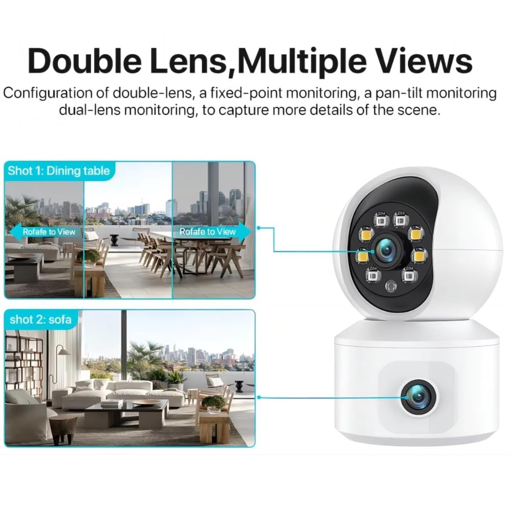 Grousale 4G SIM Dual Lens Indoor CCTV Camera | Dual Screen View, Color Night Vision, 2-Way Talk, AI Motion Detection, 128GB SD Support