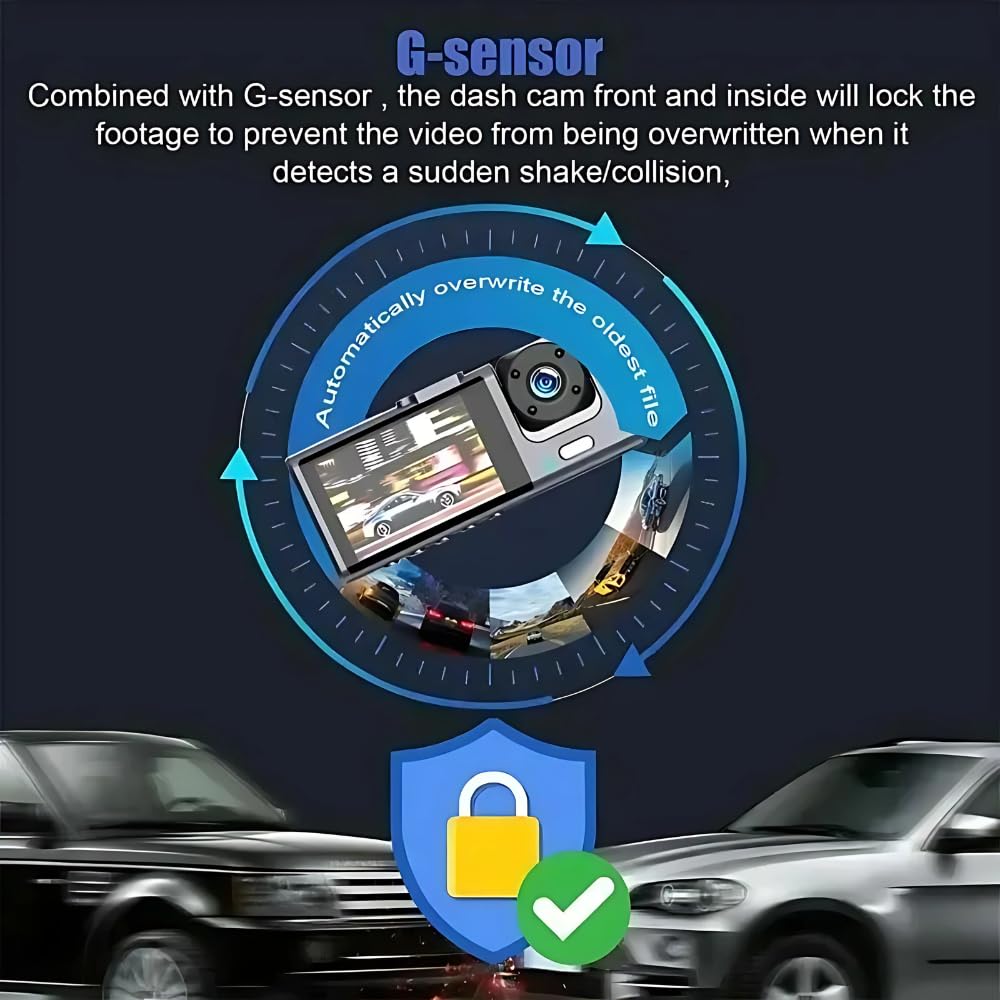 Grousale Navic X3 4K 3-Channel Dash Cam – Front, Rear & Inside, Wi-Fi, G-Sensor, IR Night Vision, 24H Parking Monitor