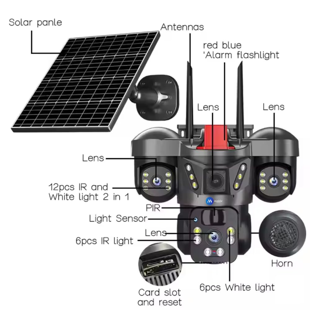 Grousale Trion 4G Solar 5MP Triple Lens Outdoor CCTV – Auto Tracking, Human Detection, Color Night Vision