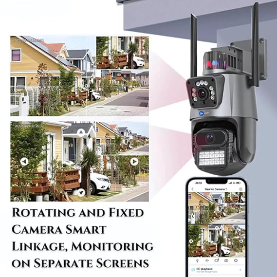 Grousale Supercam TwinView Dual Lens CCTV – 5MP+5MP WiFi Outdoor Camera, Dual Screen, Color Night Vision, IP66, 128GB SD Support