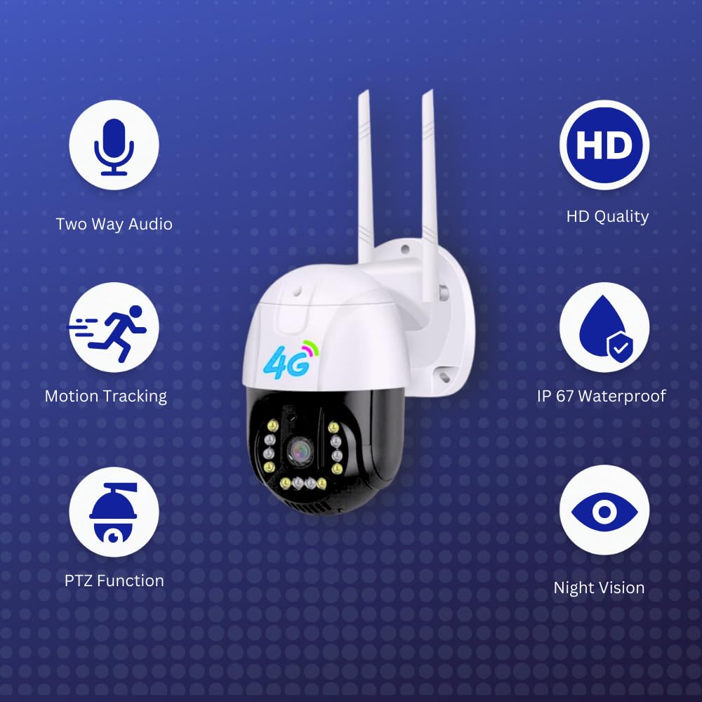 Grousale Gorilla 4G 5MP PTZ Outdoor CCTV – Full HD, Dual Light Night Vision, Auto Tracking, Two-Way Audio, IP66 Waterproof
