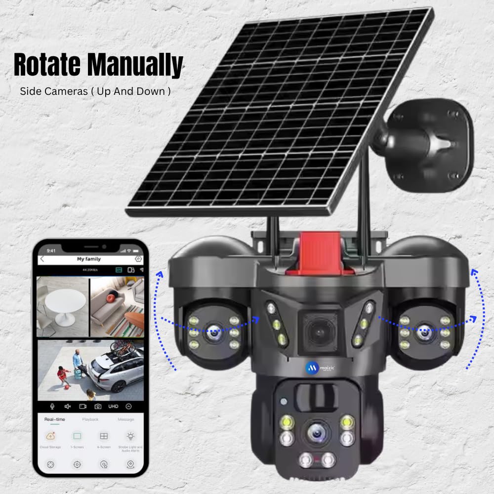 Grousale Trion 4G Solar 5MP Triple Lens Outdoor CCTV – Auto Tracking, Human Detection, Color Night Vision