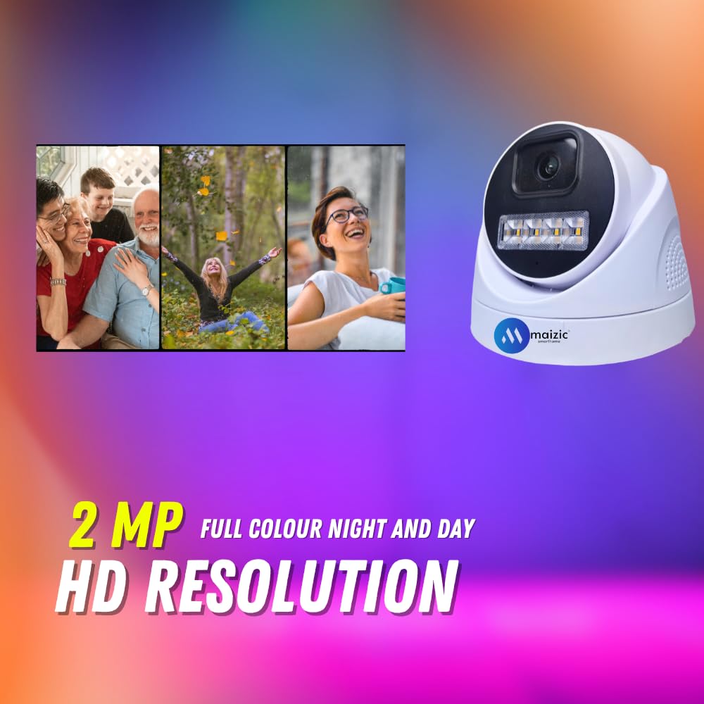 Grousale 2MP Full HD Wide Angle Indoor/Outdoor Dome Wired CCTV Camera, Full Color Night Vision, Compatible with All 2MP Supporting DVRs, IP66 Waterproof Surveillance Camera (White)