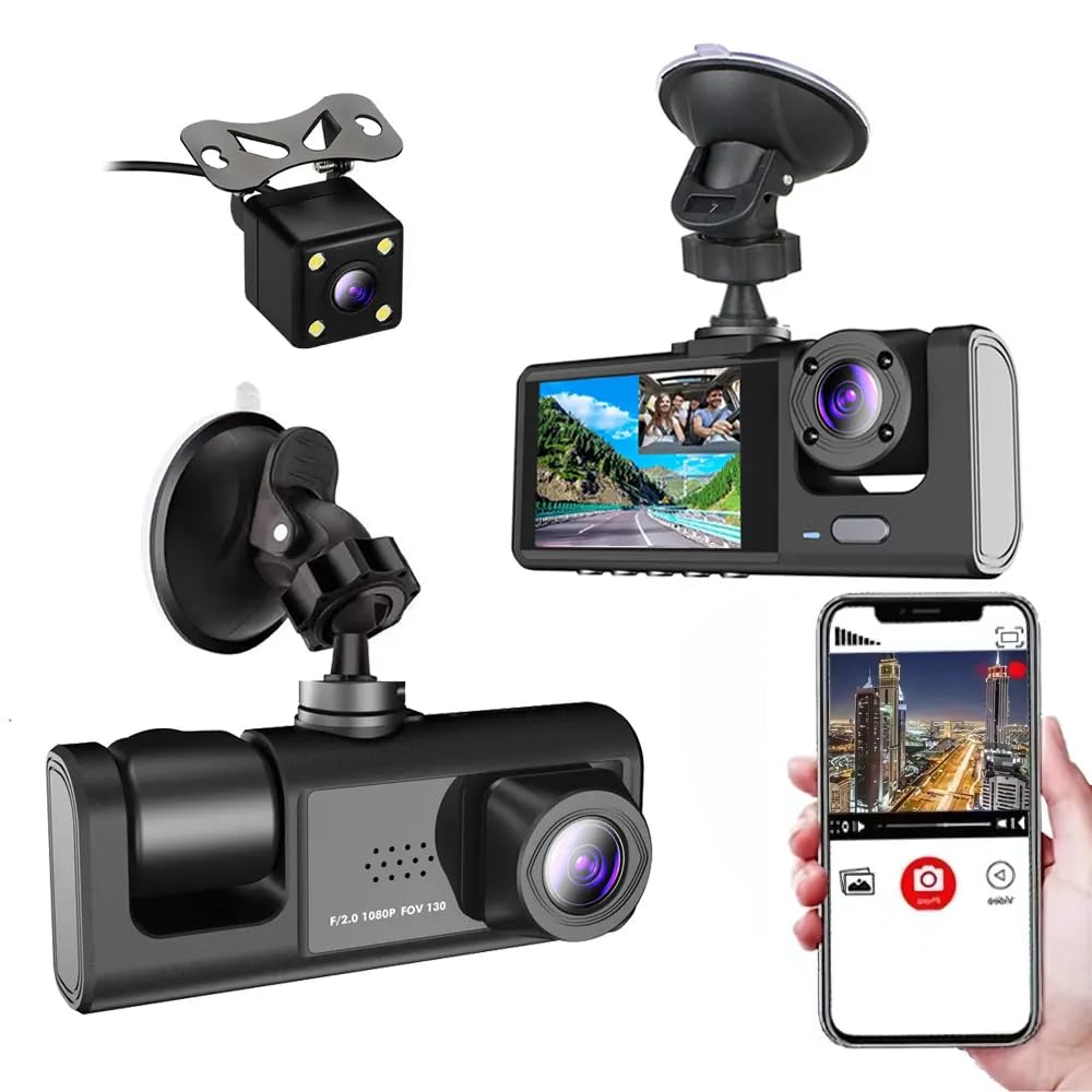 Grousale Navic X3 4K 3-Channel Dash Cam – Front, Rear & Inside, Wi-Fi, G-Sensor, IR Night Vision, 24H Parking Monitor