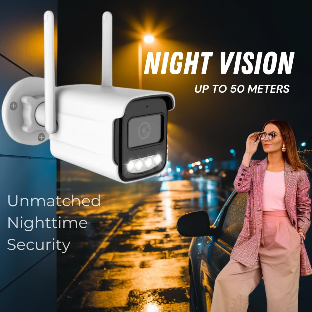Grousale 2MP Full HD Outdoor Bullet CCTV Camera – Wide Angle, Full-Color Night Vision, IP66 Waterproof, Compatible with All 2MP DVRs (Wired, White)