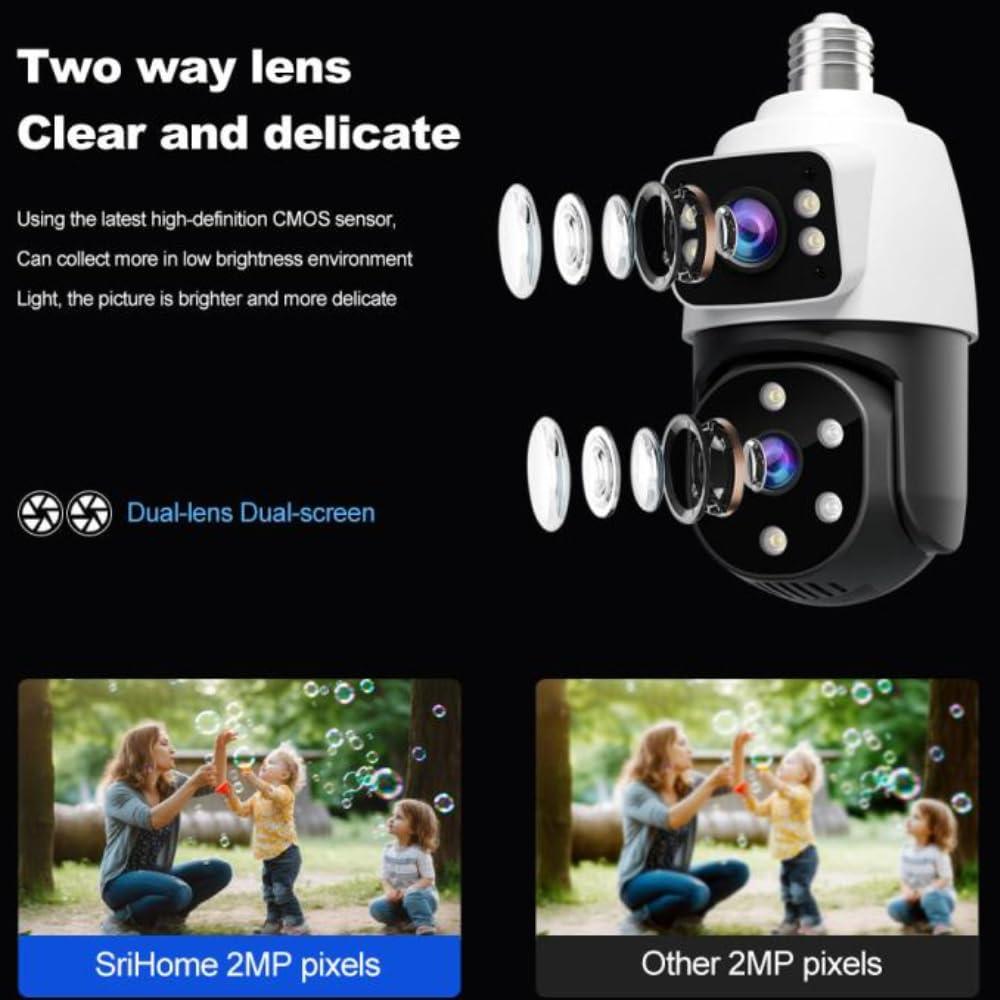 Grousale Ultracam Aura Duo 4MP + 4MP Dual-Lens Bulb Camera | Dual Screen View | Outdoor Wi-Fi CCTV | Color Night Vision | 2-Way Audio | AP Hotspot Support | Smart Home Security