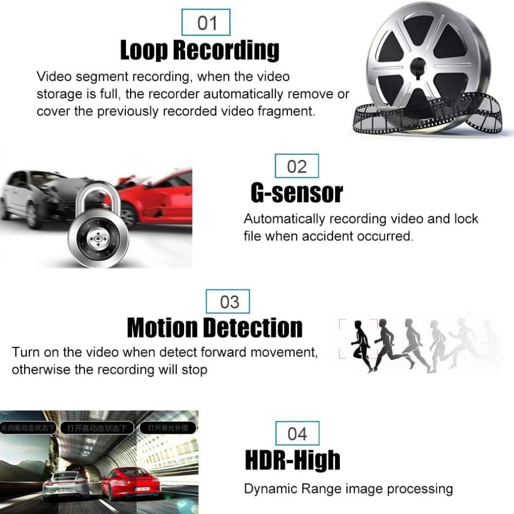 Grousale 3in1 WiFi Car Dashcam – Full HD, Color Night Vision, G-Sensor, Loop Recording, App Control (Android & iOS)