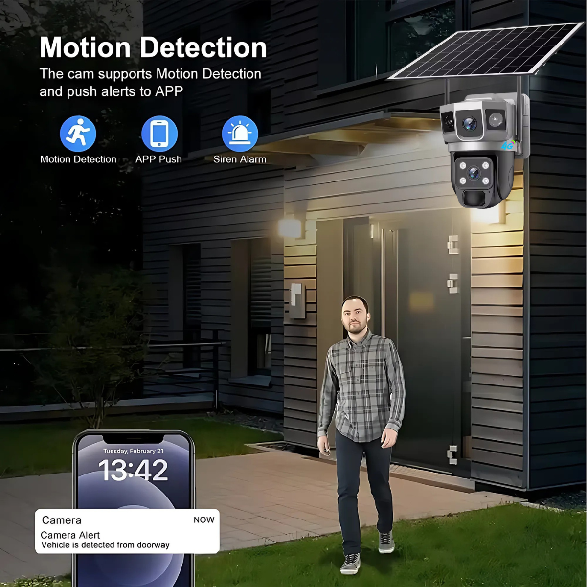 Renewed 4G Sim Based CCTV Dual Lens/Dual Screen View [4MP+4MP] Solar Powered Security Camera