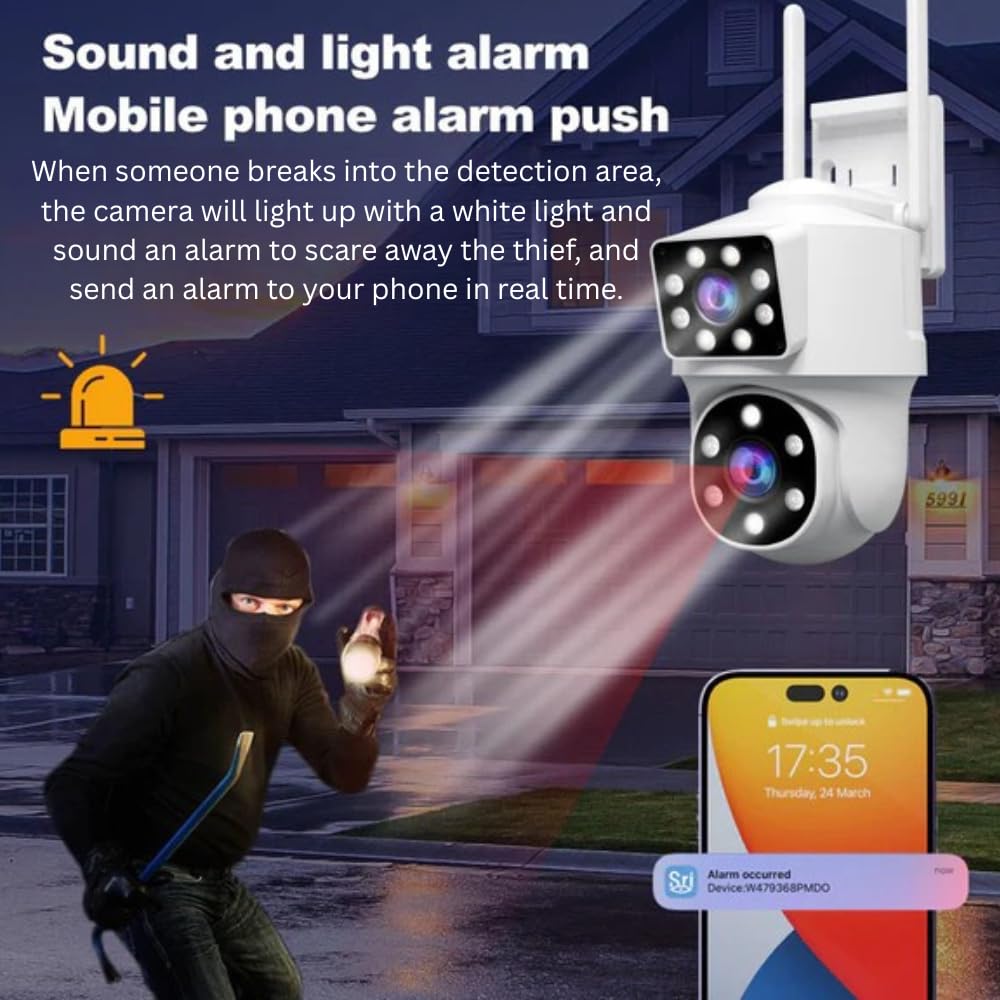 Grousale Ultracam Supercam Dual Lens 5MP WiFi Outdoor CCTV Camera – Color Night Vision, 360° PTZ, Two-Way Audio, AI Motion Detection