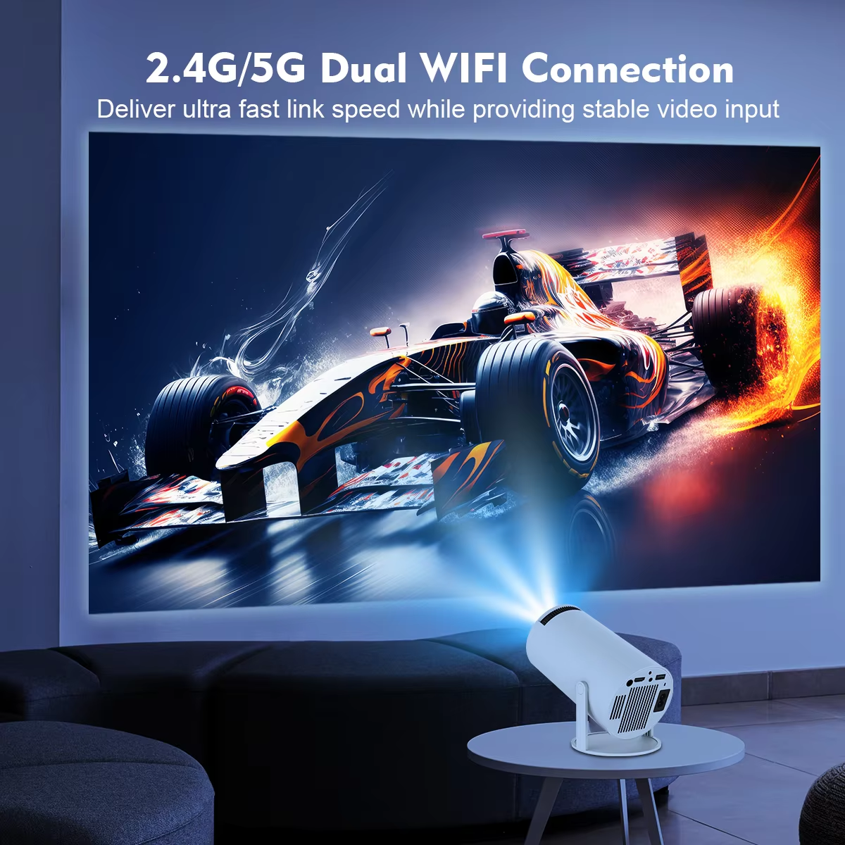 Grousale 4K HD 150" Android Projector Wifi Portable BT 180° Rotation Auto Keystone (8400 lm / 1 Speaker / Wireless / Remote Controller) Portable Projector (White)