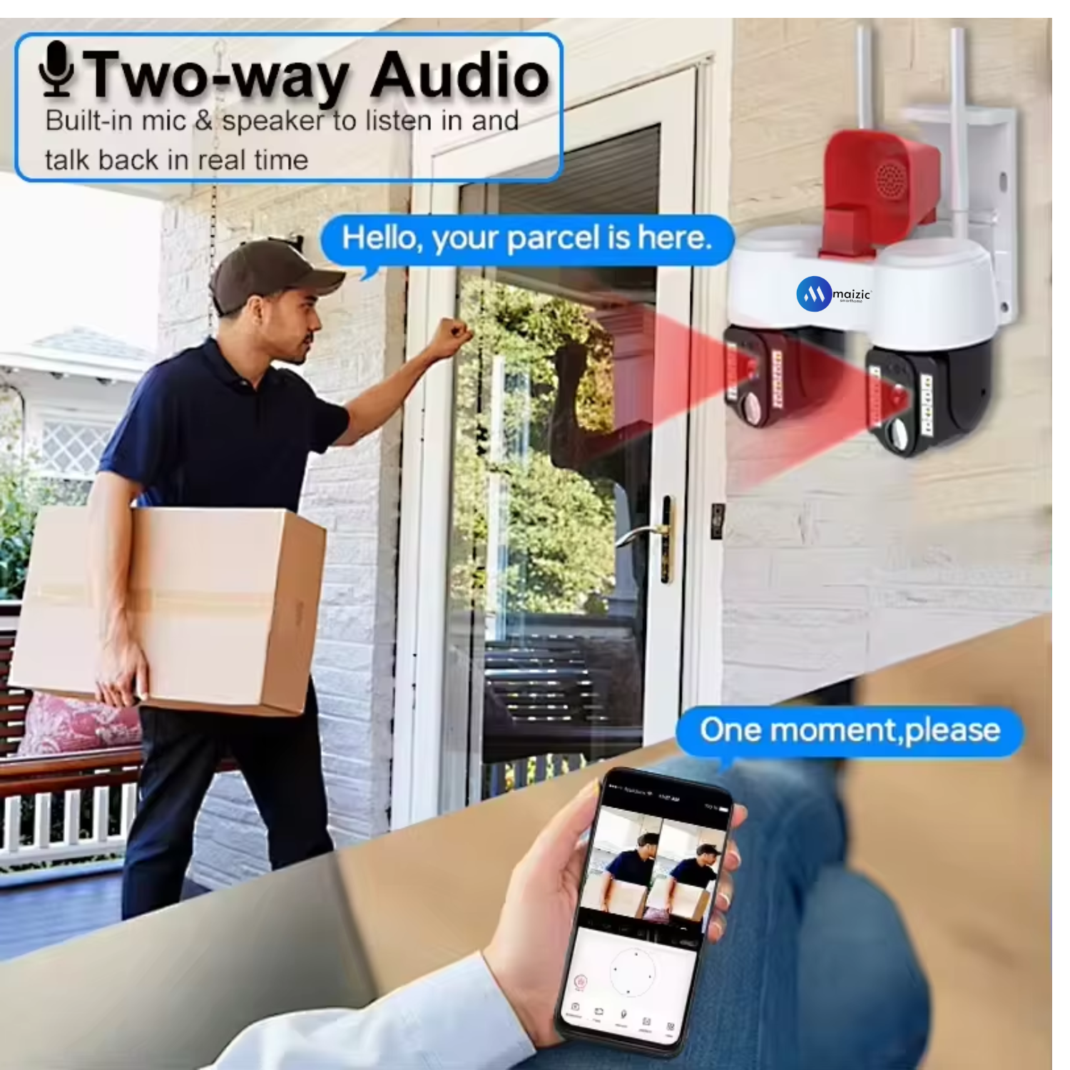 Grousale 2in1 2K FHD Siren 1080p Resolution WIFI Wireless Outdoor Camera with Dual Lens | 360° View | Alarm | Motion Detection | Color Night Vision | IP66 Weatherproof | Two Way Audio Support Upto 128 GB SD Card
