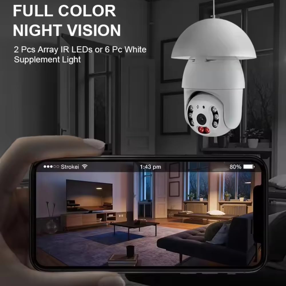 Grousale 3MP WiFi Robo Bulb CCTV Camera (Pack of 2) | 360° PTZ Control, Motion Detection Alerts, Two-Way Audio, Color Night Vision | Indoor & Outdoor Home Security