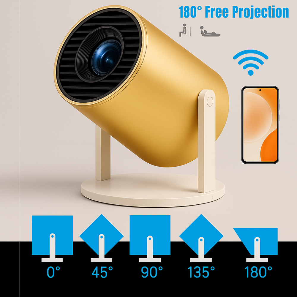 Grousale Golden 2X Smart Projector | 800P Native, 1080p & 4K Support | Android 13.0, 950S Chip | Auto 4D Keystone, Netflix, Prime, WiFi & Bluetooth