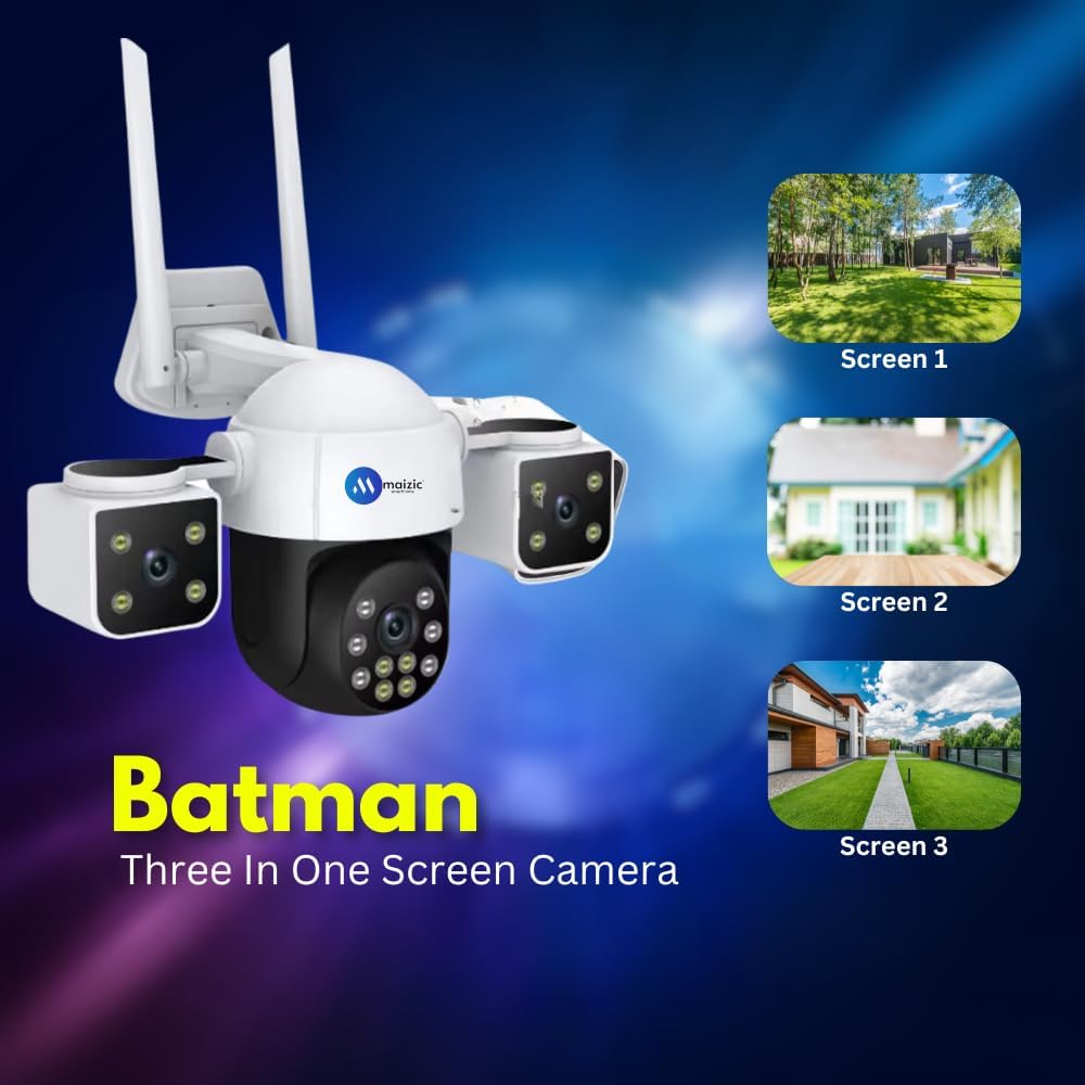Grousale Batman 5MP 4G SIM CCTV Camera | 3-in-1 Screen View, Dual Lens 180° Horizontal Rotation, Color Night Vision, Motion Detection, Two-Way Talk (Model BR-Batman-0601)