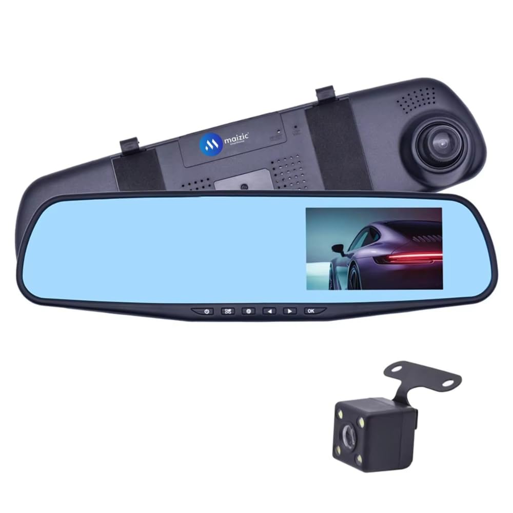 Grousale WiFi Mirror Dashcam for Car | Full HD Front & Rear Recording, Color Night Vision, G-Sensor, Parking Mode, Loop Recording, App Control | Android & iOS Compatible