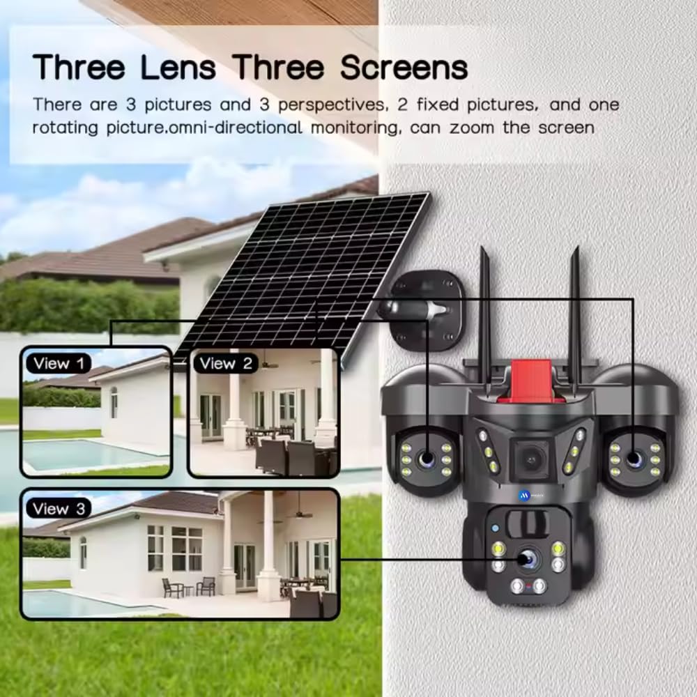 Grousale Trion 4G Solar 5MP Triple Lens Outdoor CCTV – Auto Tracking, Human Detection, Color Night Vision