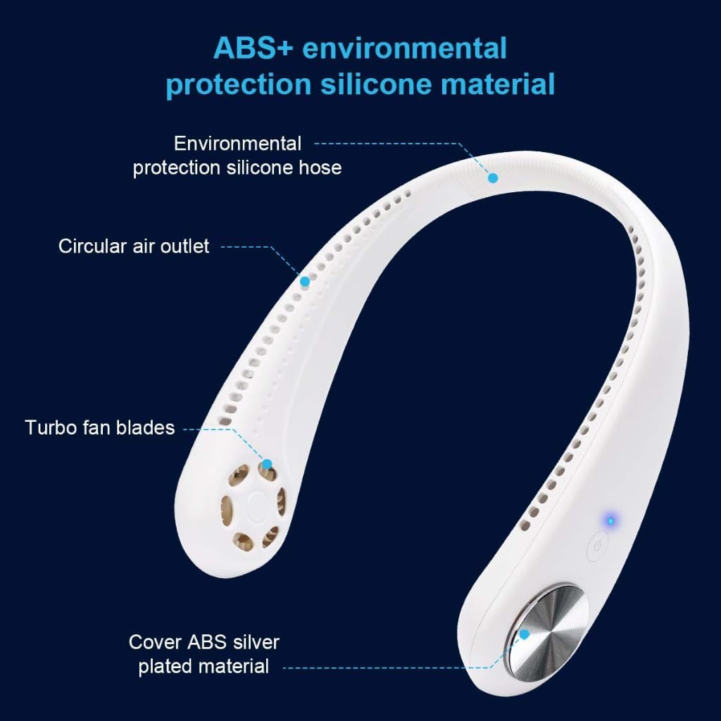 Grousale Bladeless Neck Fan – USB Rechargeable, Hands-Free Portable Cooler with 3-Speed Airflow | Lightweight & Stylish (White)