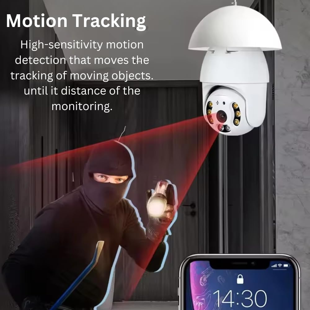 Grousale 3MP WiFi Robo Bulb CCTV Camera (Pack of 2) | 360° PTZ Control, Motion Detection Alerts, Two-Way Audio, Color Night Vision | Indoor & Outdoor Home Security