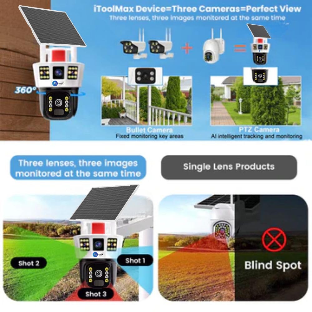 3in1 3K 6 MP Triple View Wireless 4G Sim Solar Camera