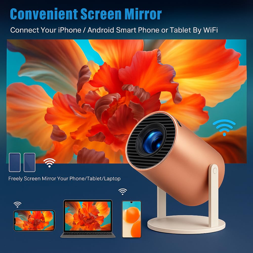 Grousale Rose 2X Android Smart Projector | 13.0 OS | 950S Chip | Native 800P, Supports 1080P & 4K | 4D & Auto Keystone | Netflix, Prime, Wi-Fi, Bluetooth | Screen Mirroring