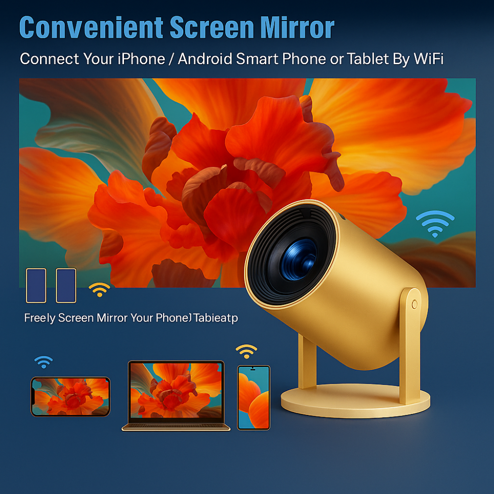 Grousale Golden 2X Smart Projector | 800P Native, 1080p & 4K Support | Android 13.0, 950S Chip | Auto 4D Keystone, Netflix, Prime, WiFi & Bluetooth