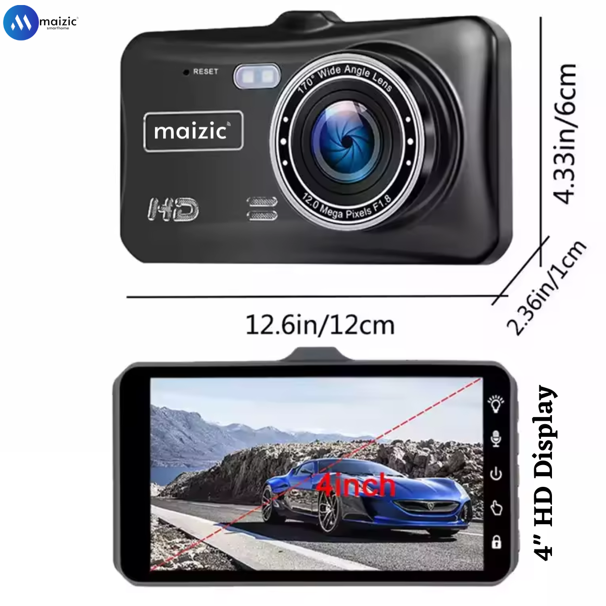 Grousale Supercar 1440p Car Dash Cam - 4″ HD Display, Wifi, Night Vision, 170° Wide-Angle View
