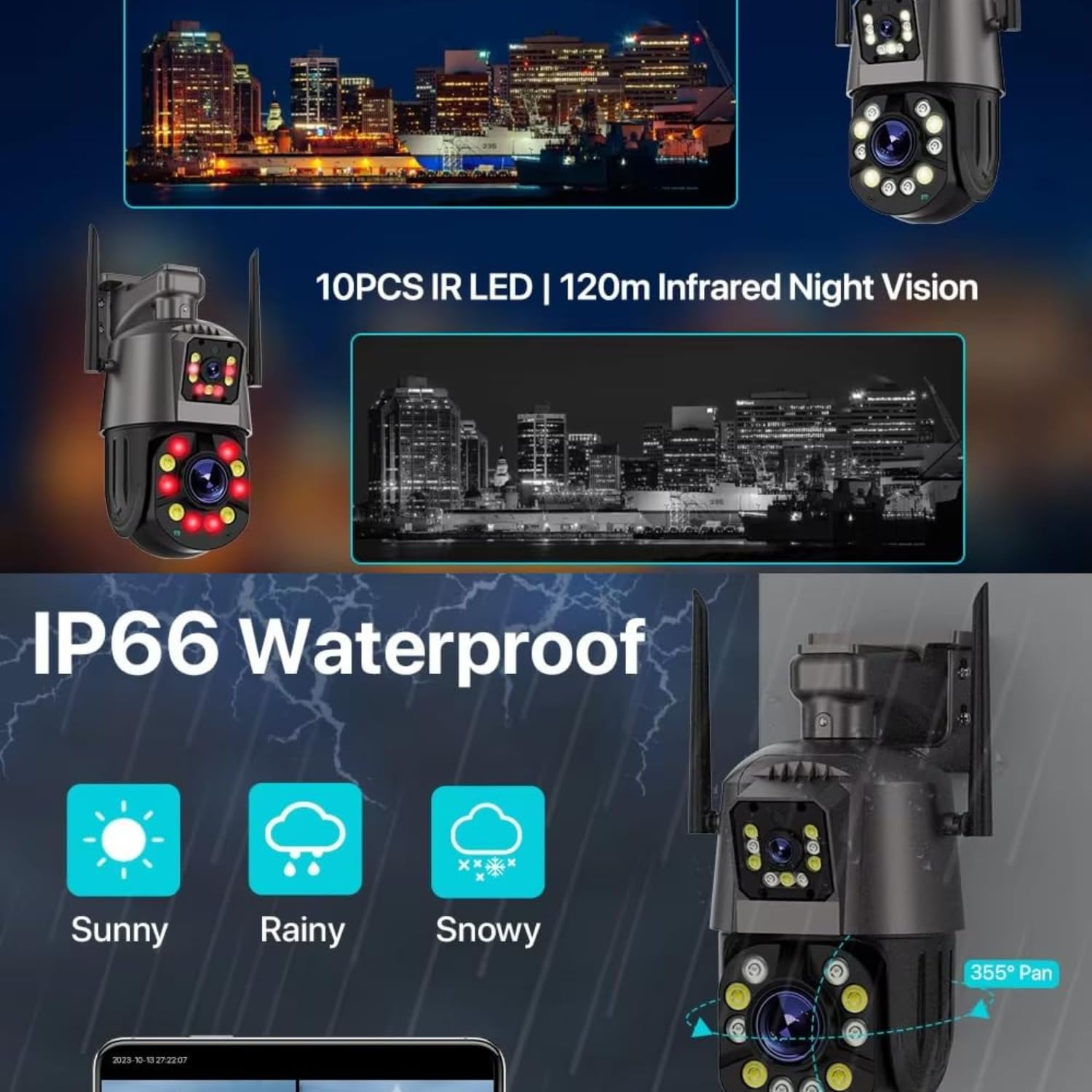 Grousale Falcon 8MP Dual Lens PTZ WiFi Camera – 36X Optical Zoom, Outdoor CCTV, 180m Day/100m Night View, Color Night Vision, 2-Way Audio, ISCEE App