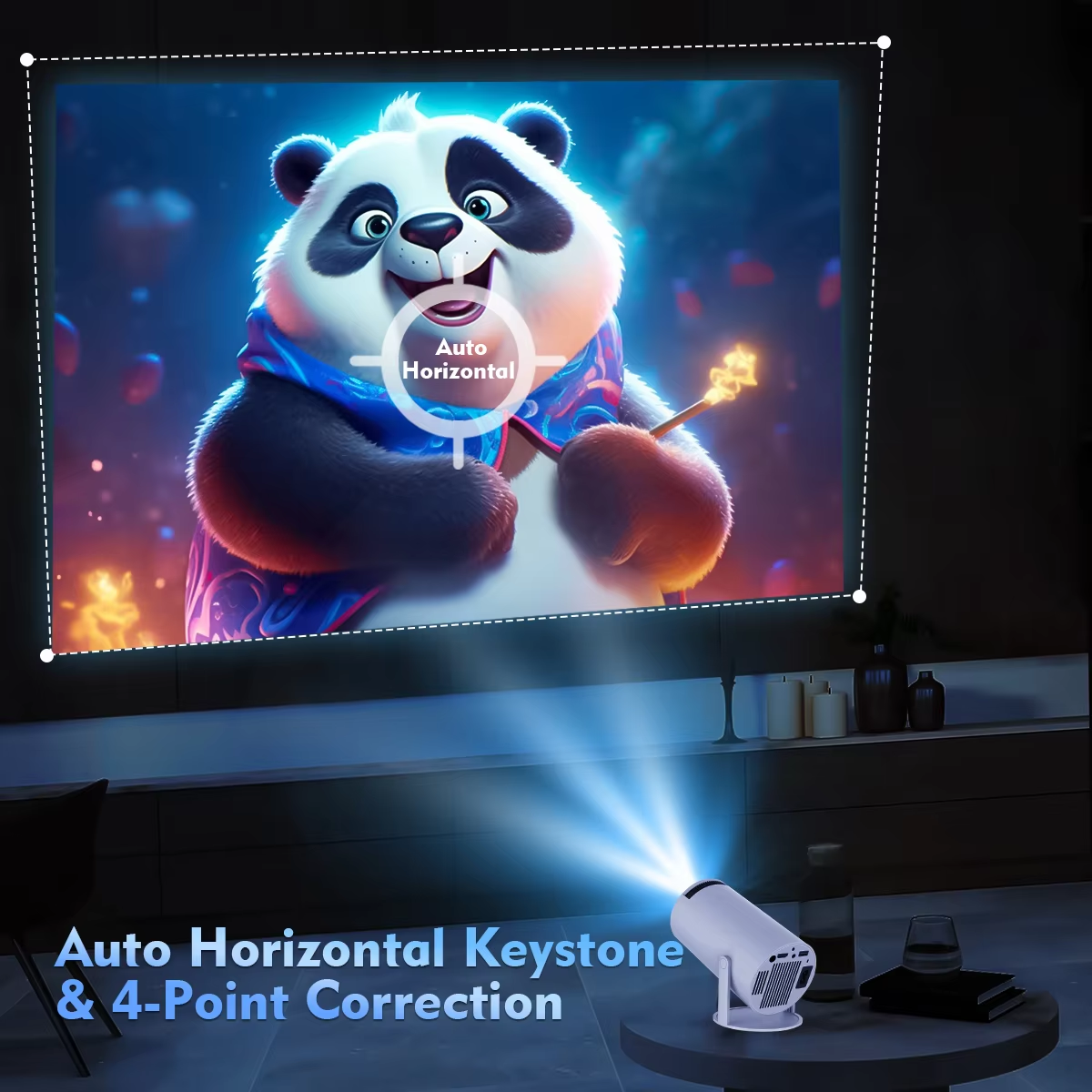 Renewed Grousale 4K HD 150" Android Projector Wifi Portable BT 180° Rotation Auto Keystone (8400 lm / 1 Speaker / Wireless / Remote Controller) Portable Projector (White)