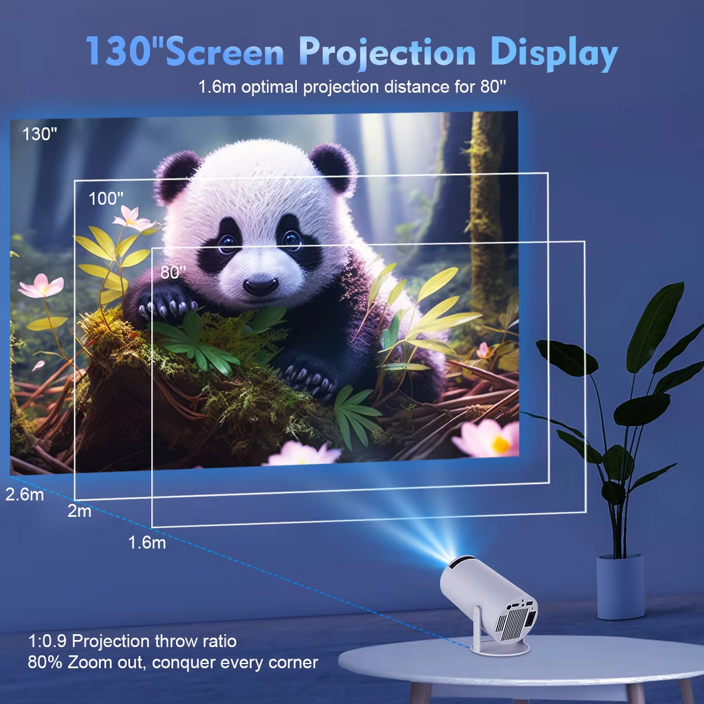 Grousale 4K HD 150" Android Projector Wifi Portable BT 180° Rotation Auto Keystone (8400 lm / 1 Speaker / Wireless / Remote Controller) Portable Projector (White)
