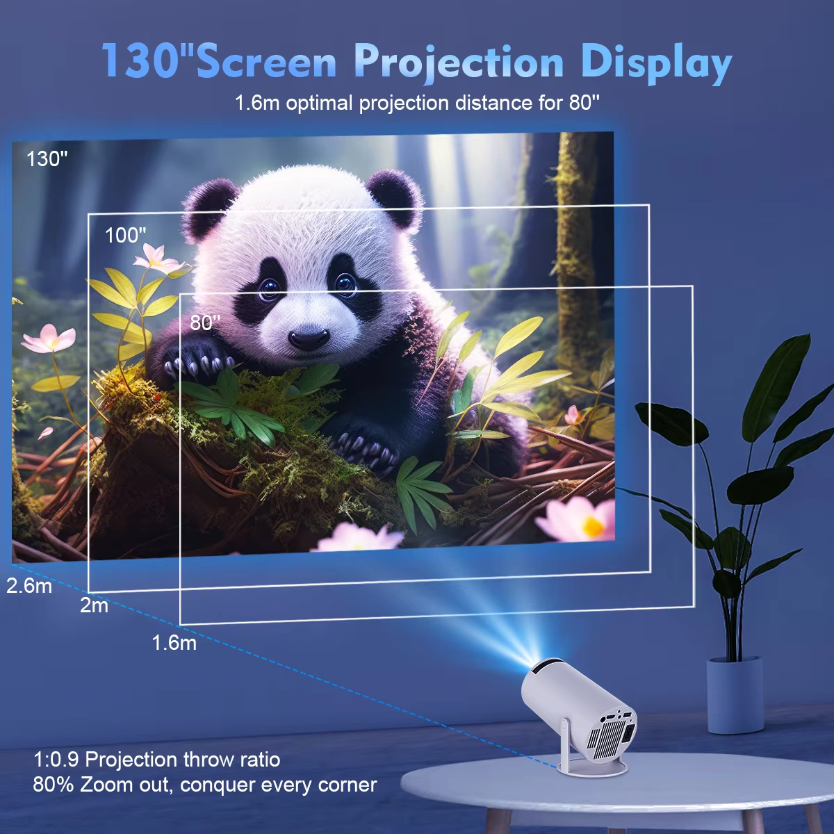 Grousale 4K HD 150" Android Projector Wifi Portable BT 180° Rotation Auto Keystone (8400 lm / 1 Speaker / Wireless / Remote Controller) Portable Projector (White)
