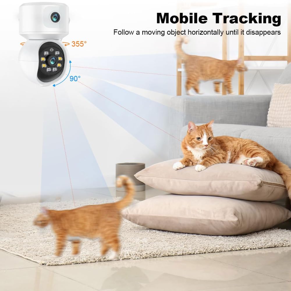 Grousale 4G SIM Dual Lens Indoor CCTV Camera | Dual Screen View, Color Night Vision, 2-Way Talk, AI Motion Detection, 128GB SD Support