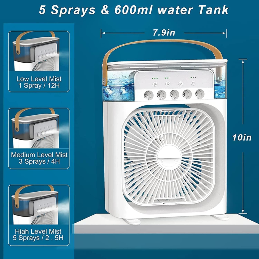 Mini Air Cooler Fan with light , Timer, 3 Wind Speeds and 3 Spray Modes MSH-020524 USB Air Cooler (WHITE)