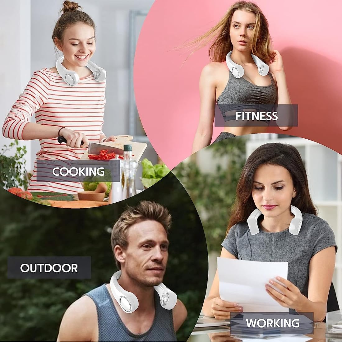 Grousale Bladeless Neck Fan – USB Rechargeable, Hands-Free Portable Cooler with 3-Speed Airflow | Lightweight & Stylish (White)
