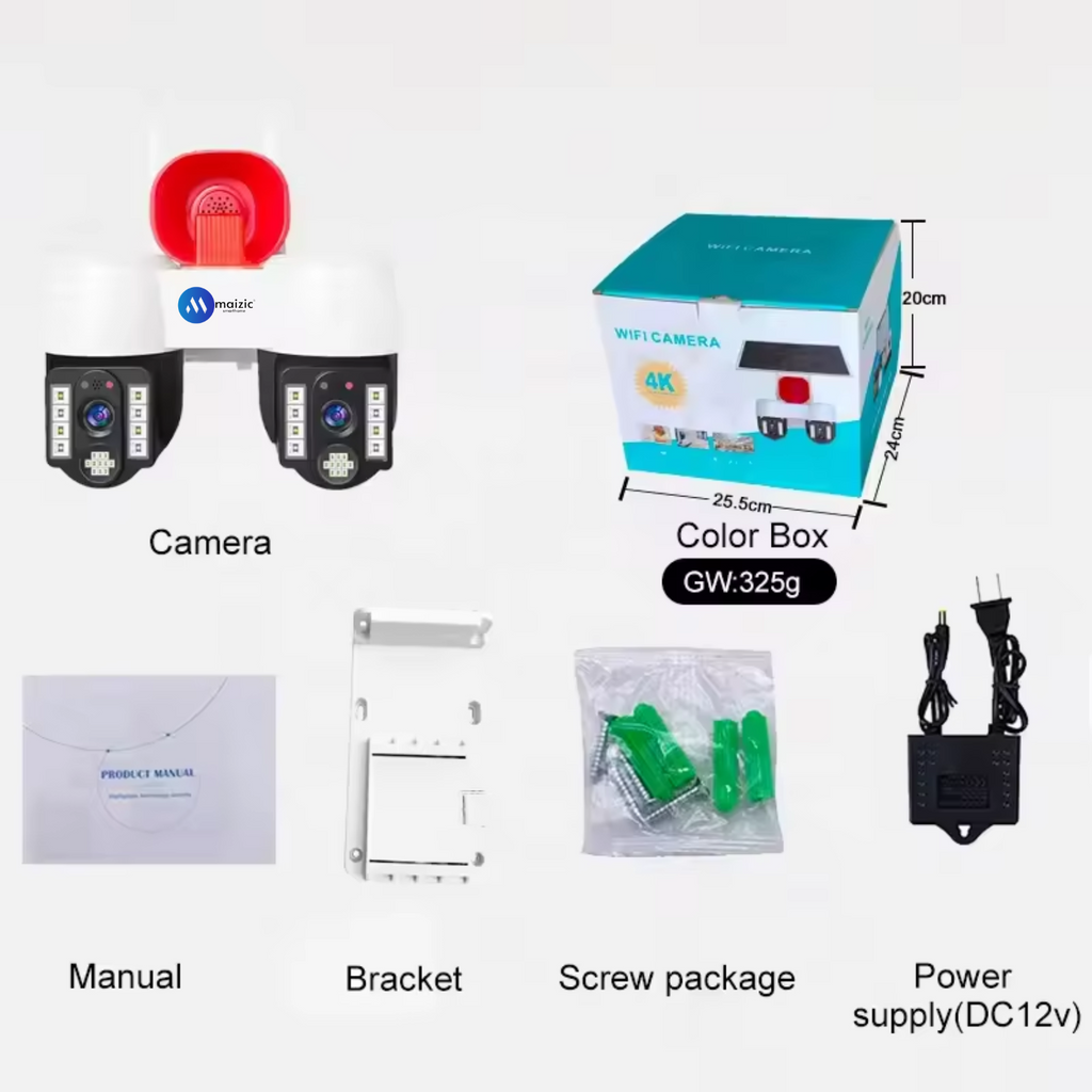 Grousale 2in1 2K FHD Siren 1080p Resolution WIFI Wireless Outdoor Camera with Dual Lens | 360° View | Alarm | Motion Detection | Color Night Vision | IP66 Weatherproof | Two Way Audio Support Upto 128 GB SD Card