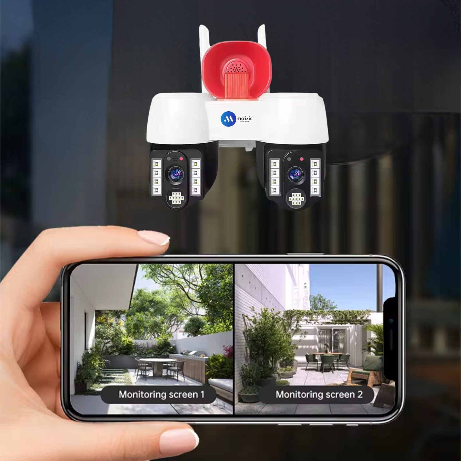 Grousale 2in1 2K FHD Siren 1080p Resolution WIFI Wireless Outdoor Camera with Dual Lens | 360° View | Alarm | Motion Detection | Color Night Vision | IP66 Weatherproof | Two Way Audio Support Upto 128 GB SD Card