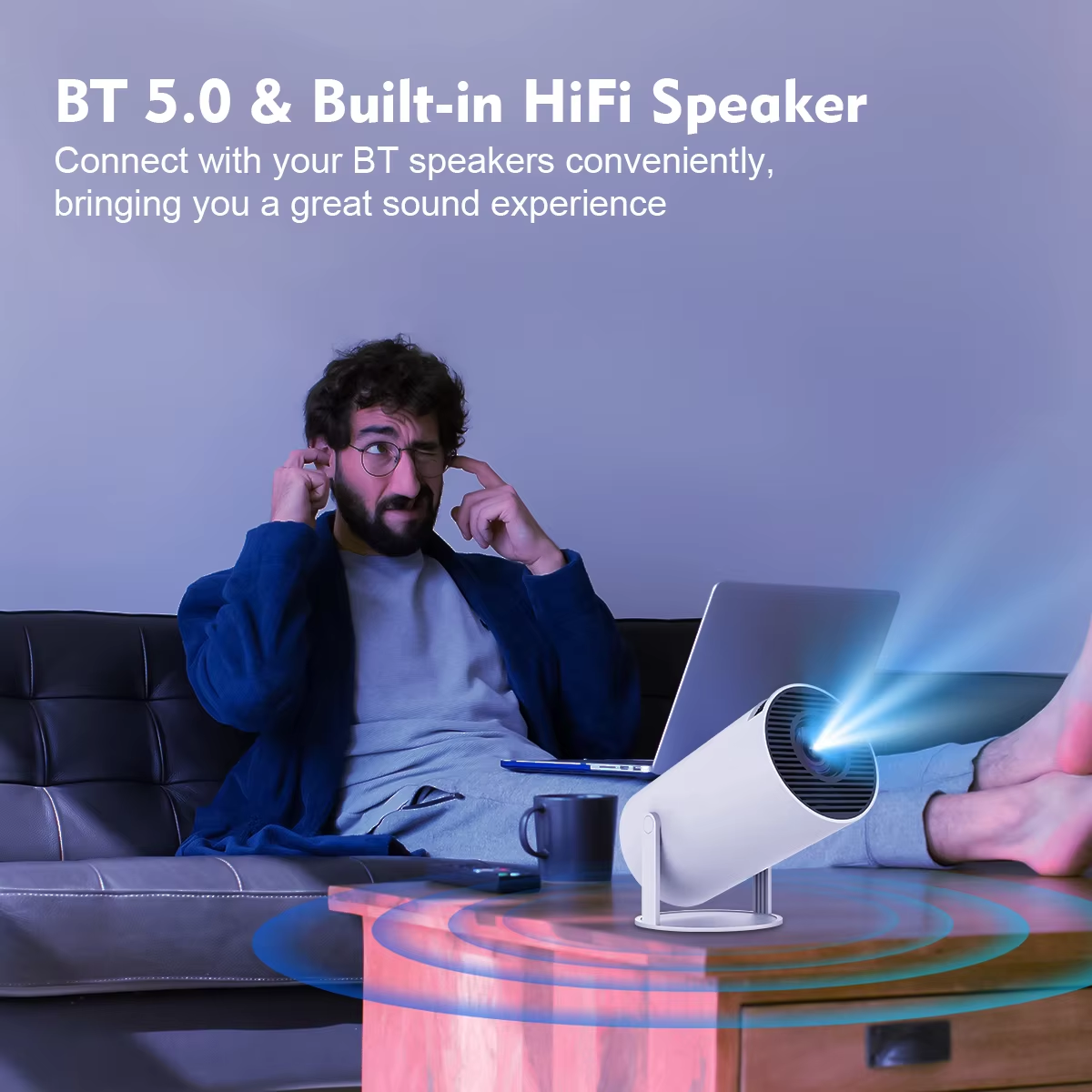 Grousale 4K HD 150" Android Projector Wifi Portable BT 180° Rotation Auto Keystone (8400 lm / 1 Speaker / Wireless / Remote Controller) Portable Projector (White)